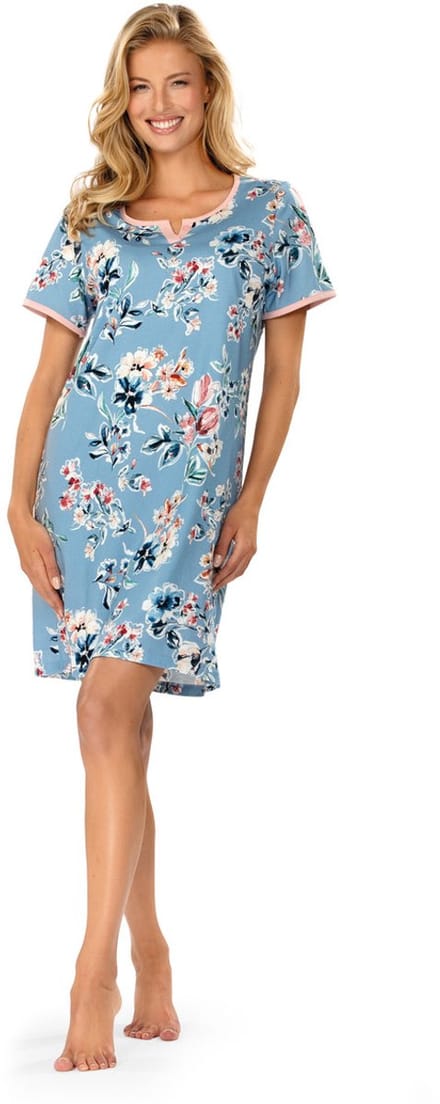 Aquablauw katoenen nachthemd Ascafa - Blauw - Maat - 50
