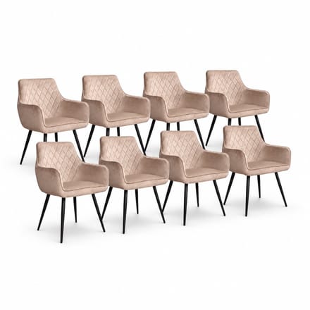 DS4U - - Ravi eetkamerstoel - Set van 8 - Champagne - Velvet - Met armleuning