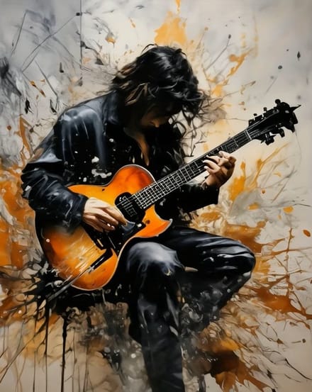 50x40cm Diamond Painting rock ster gitaar (rond) nr 136