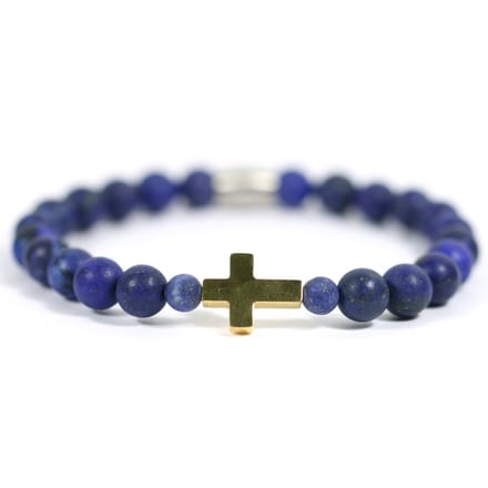 IbizaMen - Heren - armband - Lapis Lazuli - Goud - RVS - kruis - 21cm