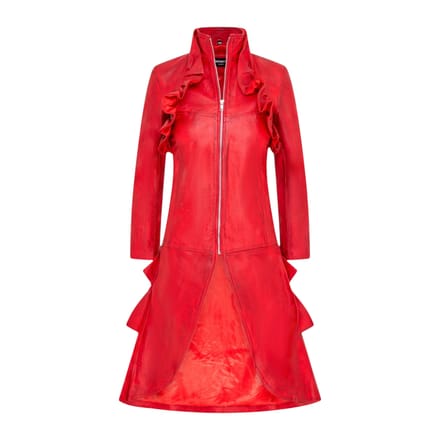 Dames Goth Rood Leren High Collar Victoriaanse Flare Tailcoat - Challa