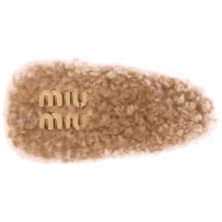 Miu Miu Logo Design Leer Metaal Schapenvacht Haarclip Damesaccessoires Bruin 5IF092_2F7T_F098L Basic Packaging-Box Not Included,F,Brown