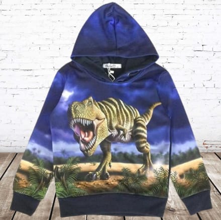 Blauwe kinder hoodie met dinosaurus - Blauw - 86/92