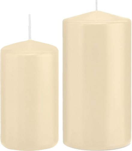 Trend Candles - Cilinder Stompkaarsen set 2x stuks creme wit 12 en 15 cm