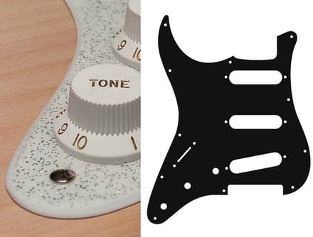 Boston SL-213-SSV pickguard, Stallion, standard, SSS, 3 pot holes, 3-5 switch, lefthanded, 2 ply, sparkling silver