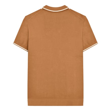 Lambretta Heren Greco Gestreept Gebreid Poloshirt met Korte Mouwen (Tabak)