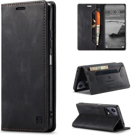 Luxe Flip Case met RFID Bescherming Kaarthouder en Magneetsluiting voor Redmi Note 12 5G / POCO X5_ Zwart