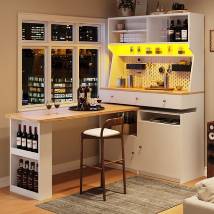 Sweiko Keukenkast - LED-verlichting - 3 lades - Uitschuifbaar tafelblad - Dressoir - Hoekbureau - Wit