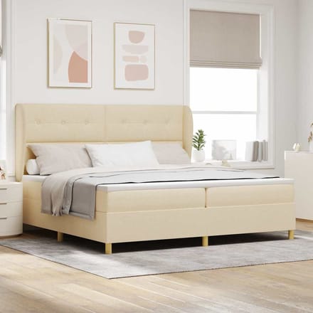 vidaXL - Boxspring - bed - met - hoofdeinde - Crème - 200 - x - 200 - cm - Stof