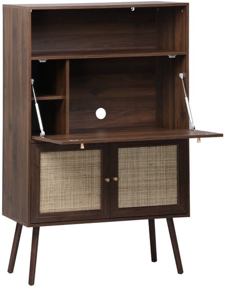 sweeek - Secretaire bureau kast met houtlook en rotan - bohème