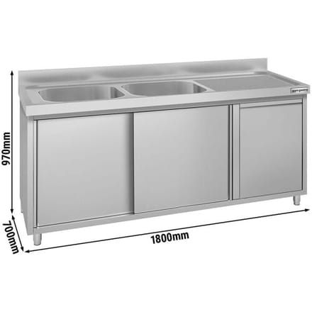 GGM Gastro Spülschrank ECO - 1800x700mm - mit Abfallbehälter & 2 Becken links