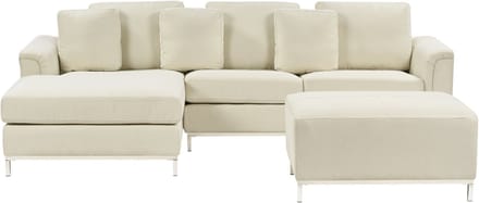 OSLO - Hoekbank met ottomaan - Lichtbeige - Rechts - Polyester