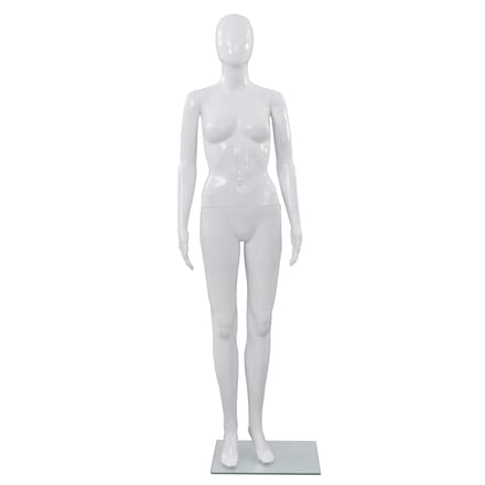vidaXL - Etalagepop - vrouwelijk - met - glazen - voet - 175 - cm - glanzend - wit