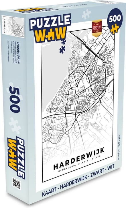 Puzzel Kaart - Harderwijk - Zwart - Wit - Legpuzzel - Puzzel 500 stukjes