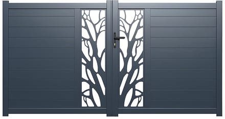 Vente-unique Halfopengewerkte aluminium draaipoort elektrisch B300 x H179 cm antraciet LABRIT II