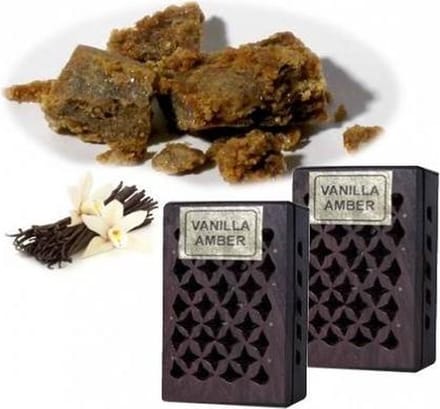 Wierookhars Vanille/Amber in houten doosje - 6x4 cm (3 stuks) - S