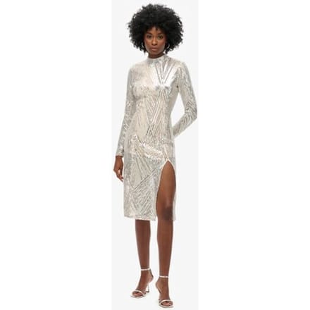 Superdry Midi-jurk met Open rug en Lange Mouwen Silver Grootte: 40