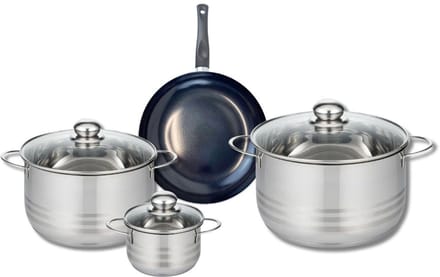 Set van 1 Koekenpan 20 cm en 3 kookpotten 12, 20 en 24 cm Elo Prima Glanzend
