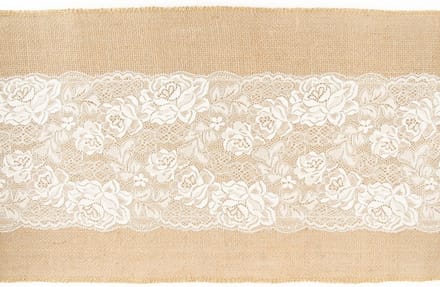 Chaks Jute tafelloper - 2x - met wit kant - 28 x 300 cm - Tafeldecoratie versieringen