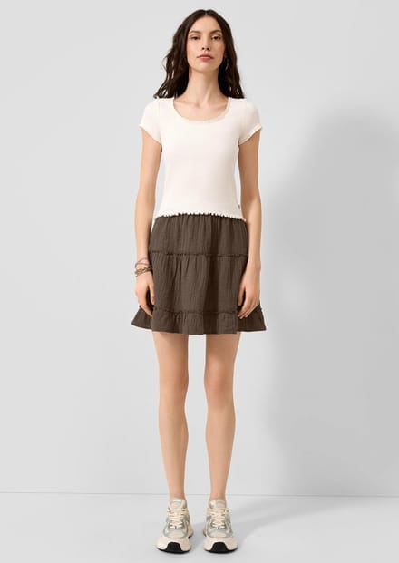 Mini flared jurk met ruffles in chiffon vrouw QS