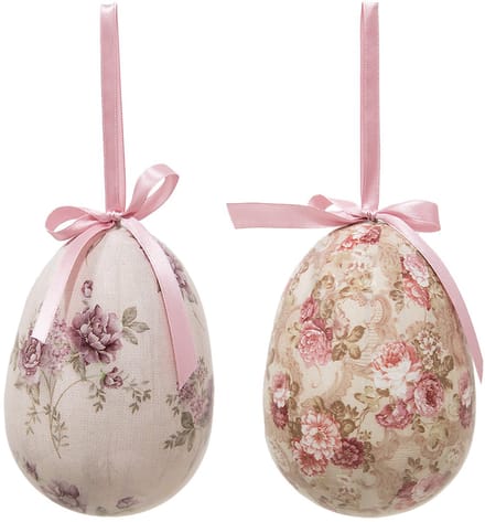 Clayre & Eef Paashanger set van 2 Ei Ø 9x12 cm Meerkleurig Kunststof Bloemen