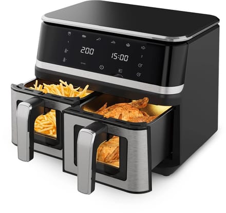 Seth Select XXL Airfryer 9 Liter – 2000W – Dubbele Luchtfriteuse met Kijkvenster – 12 Programma’s - Zwart