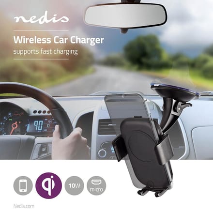 Nedis Draadloze Autolader - Telefoonhouder met wireless / draadloos opladen - 10W