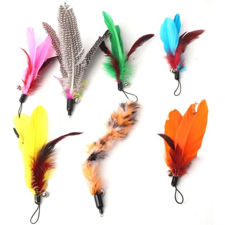 7 stuks Pet Cat Teaser Dangler Toy Rod Stick Feather Replacement Head Cat Supplies gray