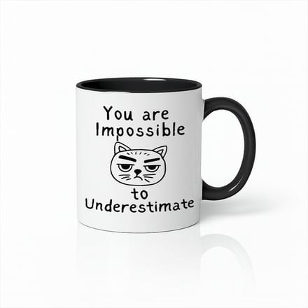 Impossible to Underestimate Kat Mok 330 ml – Wit & Zwart Grappige Chagrijnige Kat Quote Beker