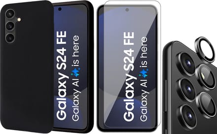 Hoesje geschikt voor Samsung Galaxy S24 FE - Screenprotector Glas & Camera Protector - Mat Back Case Zwart