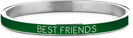 Key Moments 8KM-BC0006 Stalen Bangle met Tekst - Best Friends - One-size - Zilverkleur / Groen
