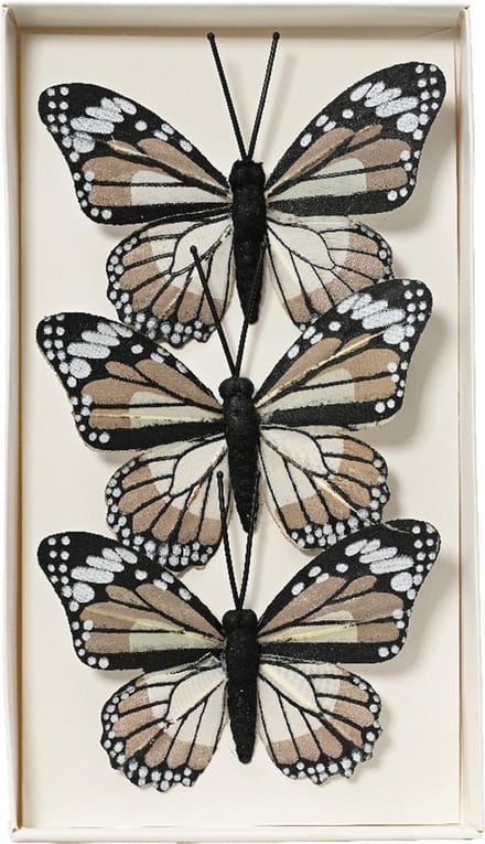 Decoris decoratie vlinders op draad - 3x - bruin tinten - 8 x 6 cm