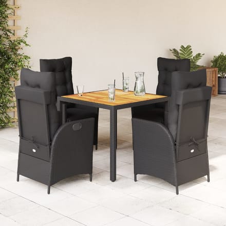 vidaXL - 5-delige - Tuinset - met - kussens - poly - rattan - zwart