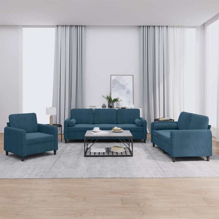 vidaXL - 3-delige - Loungeset - met - kussens - fluweel - blauw
