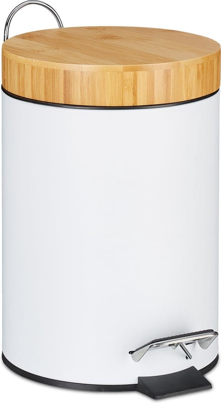 pedaalemmer 3 l - badkamer - softclose - bamboe deksel - uitneembare binnenemmer - wit