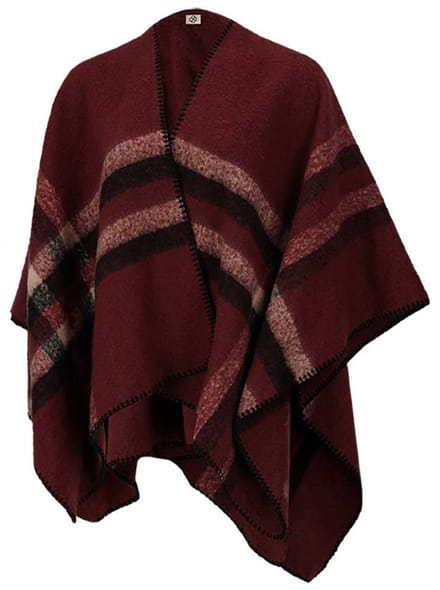 Sarlini dames poncho - woven poncho - multi bordeaux - one size
