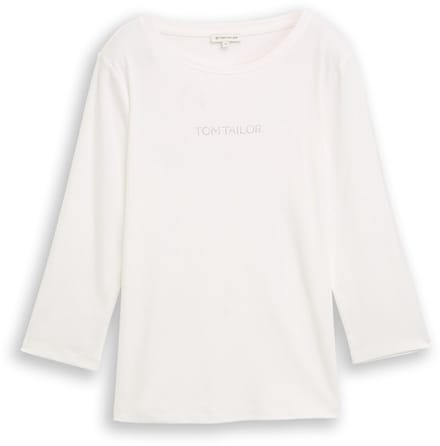 Tom Tailor - Slim fit shirt met lange mouwen en glitterlogo - Maat L - Whisper White