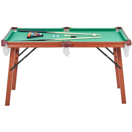 Opvouwbare Pooltafel, 140cm Draagbare Biljarttafels, Opvouwbare Ruimtebesparende Entertainment Spel Set Bevat Bal, Keu, Driehoek, Krijt, Borstel, Bruin met