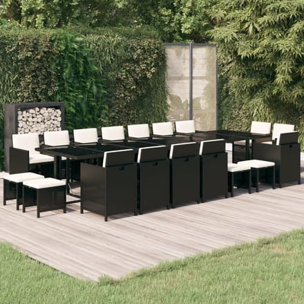 vidaXL - 19-delige - Tuinset - met - kussens - poly - rattan - zwart