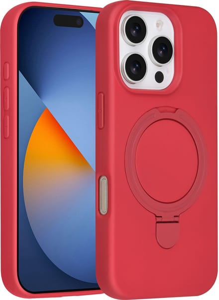 TUNIQ telefoonhoesje voor Apple iPhone 16 Pro - MagSafe met ringstand - Rood