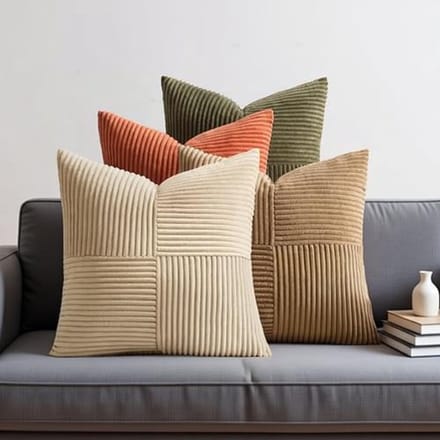Set van 4 ribfluwelen kussenslopen - Patchwork design - 45x45 cm - Decoratieve hoezen