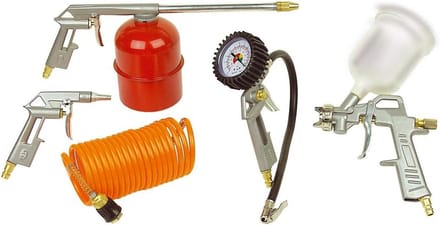 Persluchtgereedschap Set - Airco Set Compressor Tool Kit - Klus Klussen - 5 Delig - 7.6 Meter Slang - Meerkleurig