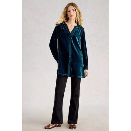White Stuff Olive Velvet Tunic Dark Teal Taglia: 10 REGULAR | Maglie a manica lunga Outlet | Donna | Ciano