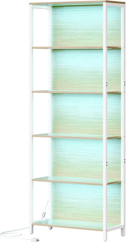 VASAGLE - Boekenkast - Met 6 Niveaus - Verstelbare LED-Verlichting - Stalen Frame