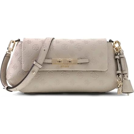 GUESS schoudertas Carmella Flap Crossbody Bone Logo Taupe