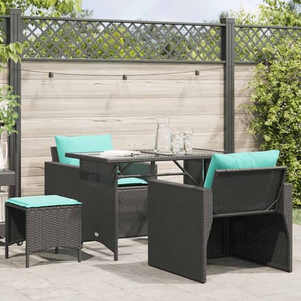 vidaXL - 4-delige - Loungeset - met - kussens - poly - rattan - zwart