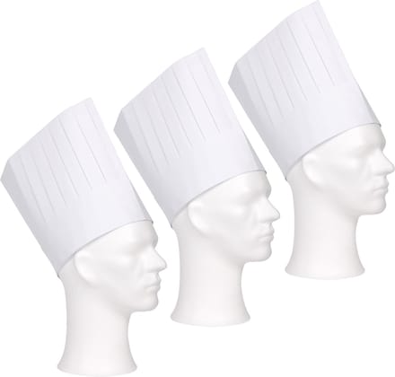 ComFort koksmuts - 3x - wit - papier - 19 cm - volwassenen - chef mutsen
