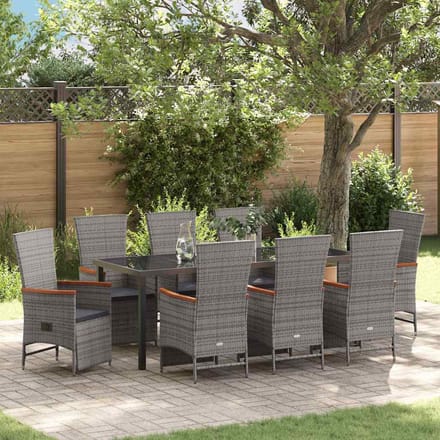 vidaXL - Tuin - Eettafel - Set - 9 - st - Grijs - poly - rattan