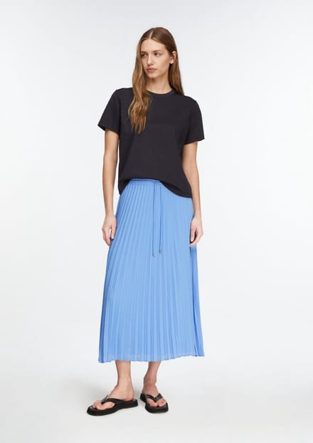 Plissé Midi Rok in Mousseline met Koord Dames COMMA