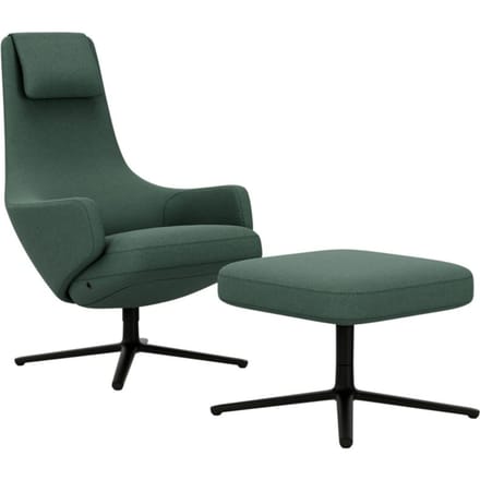 Vitra - Repos Fauteuil & Ottoman - basic dark gepoedercoat - Cosy2 rietgroen - Zithoogte 45 cm